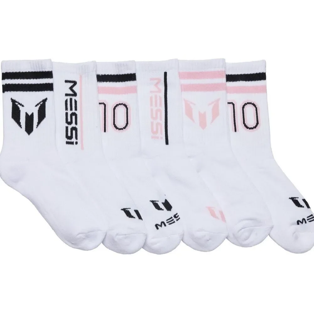 MESSI White Pink Black Boys Girls Big 10 Half Cushion Quarter Crew Socks
